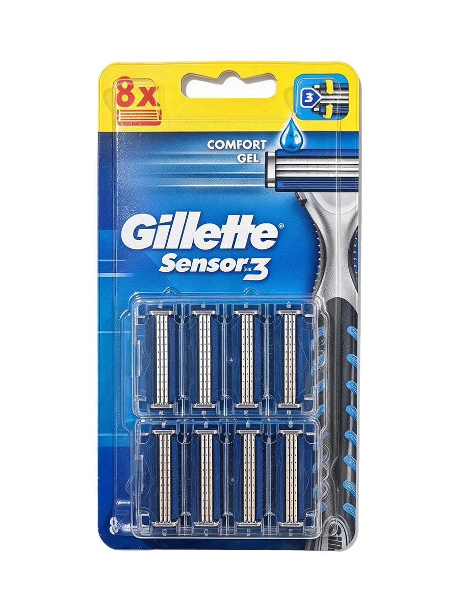 Testine di ricambio per rasoio Gillette Sensor 3, 8 pezzi, lame a 3 strati in acciaio inossidabile nano con striscia lubrificante per Sensor3 Vector3