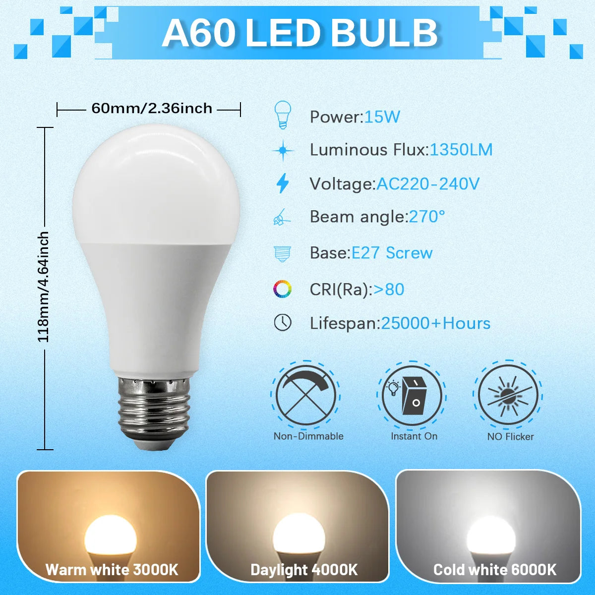 Confezione da 6/8/10 Lampadine LED E27 AC 220V 230V, 90LM/W CRI90 3W-24W, Illuminazione Bianca Calda/Fredda 3000K/4000K/6000K per Uso Domestico
