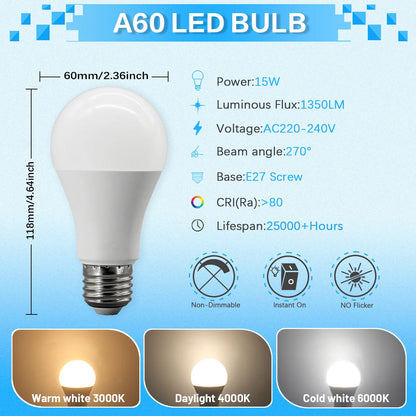 Confezione da 6/8/10 Lampadine LED E27 AC 220V 230V, 90LM/W CRI90 3W-24W, Illuminazione Bianca Calda/Fredda 3000K/4000K/6000K per Uso Domestico