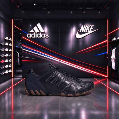Sneakers vintage alla moda Adidas Retro con motivo a conchiglia, nere con cuciture bianche e suola in gomma IH1654