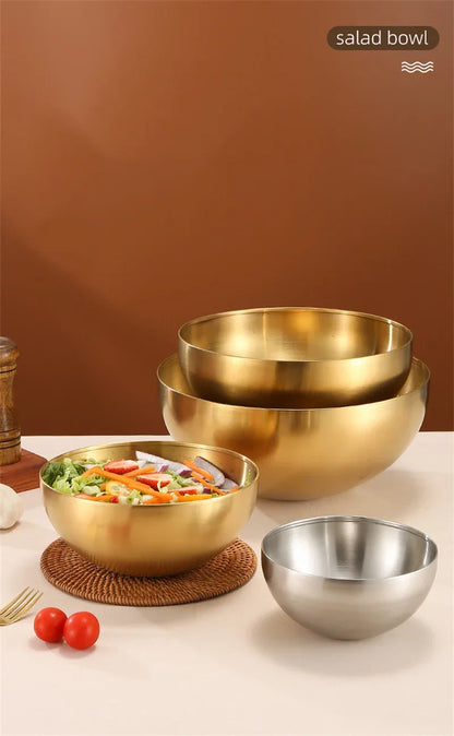 Ciotole per insalata di frutta in acciaio inossidabile spesso 15 cm/20 cm/25 cm Zuppa di riso Noodle Ramen Ciotola Ciotole per miscelazione Contenitore per alimenti Stoviglie da cucina