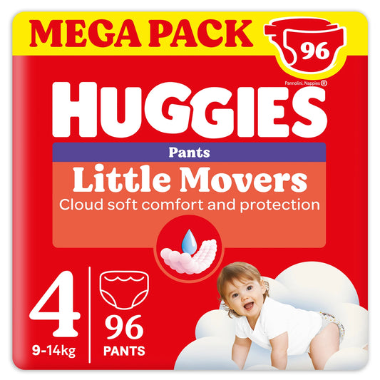 Huggies Little Movers, Pannolini Mutandina Taglia 4 (9-14 Kg) Pacco Mega, 96 Pz