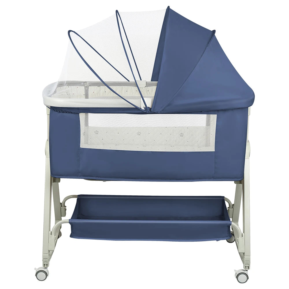 Culla 4-in-1 per Neonati, Culla Co-sleeping con Ruote Integrate, con Materasso e Zanzariera, Grigio, 91L X 50L X 68-81H Cm