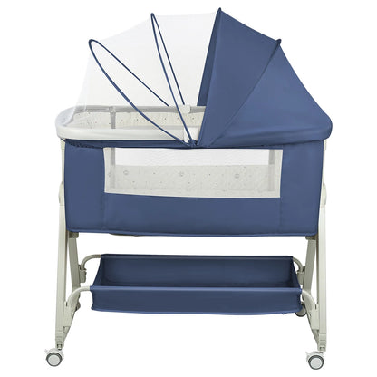 Culla 4-in-1 per Neonati, Culla Co-sleeping con Ruote Integrate, con Materasso e Zanzariera, Grigio, 91L X 50L X 68-81H Cm
