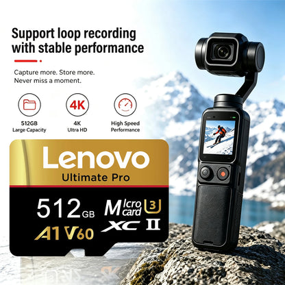 Scheda di memoria Micro SDXC TF Lenovo, alta velocità di trasferimento, UHS-I C10 U3, 64 GB, 128 GB, 256 GB, 512 GB, 1 TB, per PC, laptop e telecamere di sorveglianza.