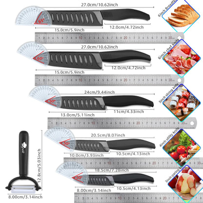 Set di Coltelli in Ceramica da 3, 4, 5, 6 Pezzi con Protezioni per le Lame, Coltelli Antiruggine per Frutta, Verdura, Formaggio e Carne