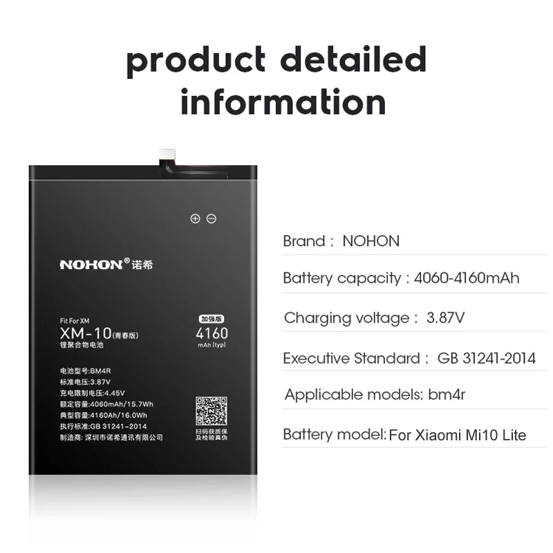 NOHON Batteria Per Xiaomi Mi 10 9 8 11T Pro 10T 11 Lite 12 12S 12X 13 6 5 MAX MIX 4 3 2 2S BM4R BM53 BM55 BM58 BM59 BP42 Batteria