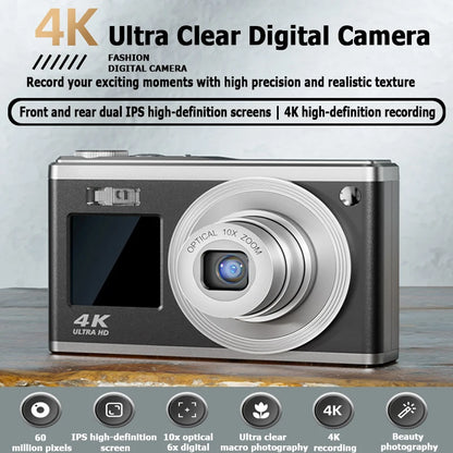 Fotocamera digitale 4K con doppio schermo, obiettivo telescopico, zoom ottico 16x ad alta definizione, fotocamera impermeabile, ideale per selfie, per migliorare l’aspetto, per uso domestico, modello C23.