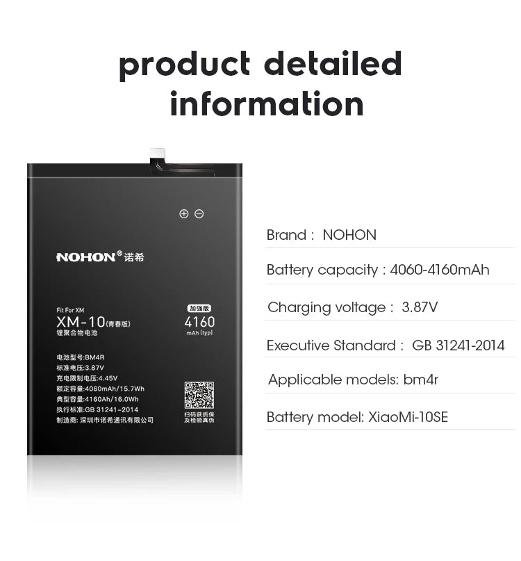 NOHON Batteria Per Xiaomi Mi 10 9 8 11T Pro 10T 11 Lite 12 12S 12X 13 6 5 MAX MIX 4 3 2 2S BM4R BM53 BM55 BM58 BM59 BP42 Batteria