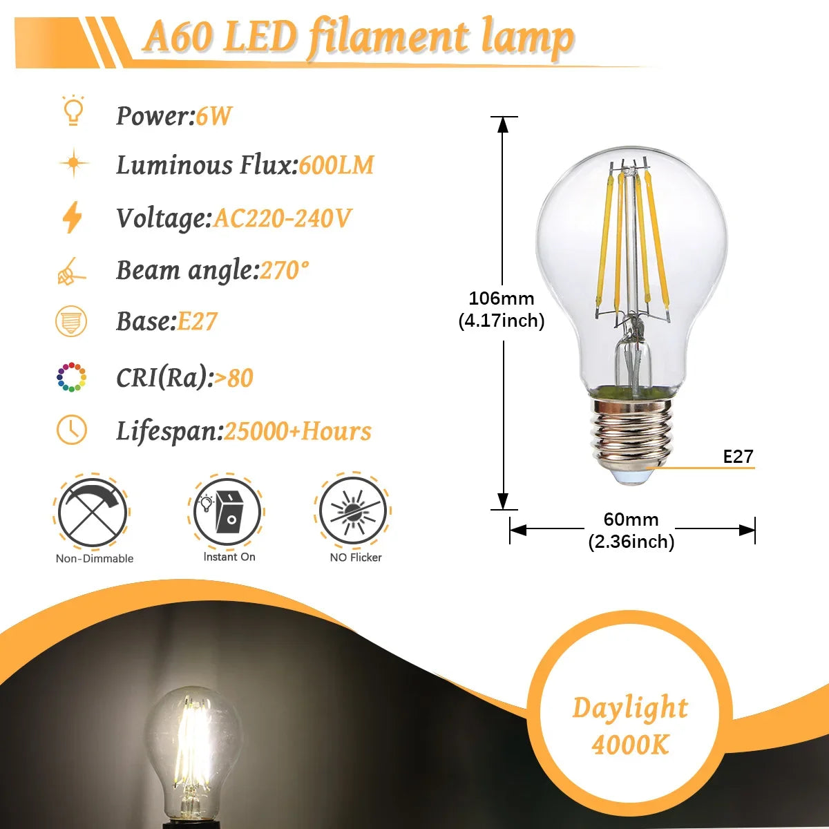 10 Lampadine LED E27 E14 B22 Stile Industriale Vintage, Retro Edison 8W 4W 6W 220V per Lampade a Filamento Incandescenti Edison