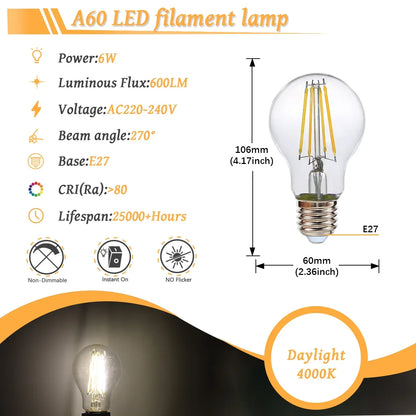 10 Lampadine LED E27 E14 B22 Stile Industriale Vintage, Retro Edison 8W 4W 6W 220V per Lampade a Filamento Incandescenti Edison