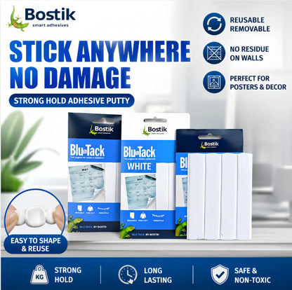 Bostik Blu Tack Pasta Adesiva Riutilizzabile Rimovibile Senza Residui per Poster, Foto e Lavori Artigianali 45g 75g