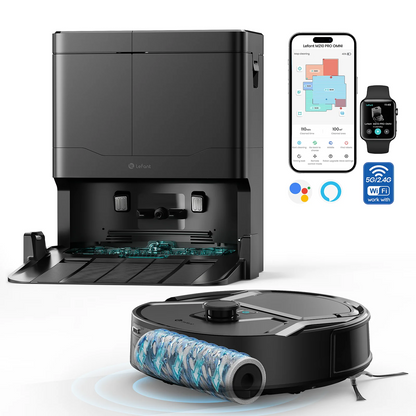 Robot aspirapolvere Lefant M265 con mappatura, 18000 Pa, rullo autopulente, lavaggio con acqua pulita, laser dToF, evita PSD, anti-groviglio, compatto, WiFi 2.4G/5G/Alexa/APP