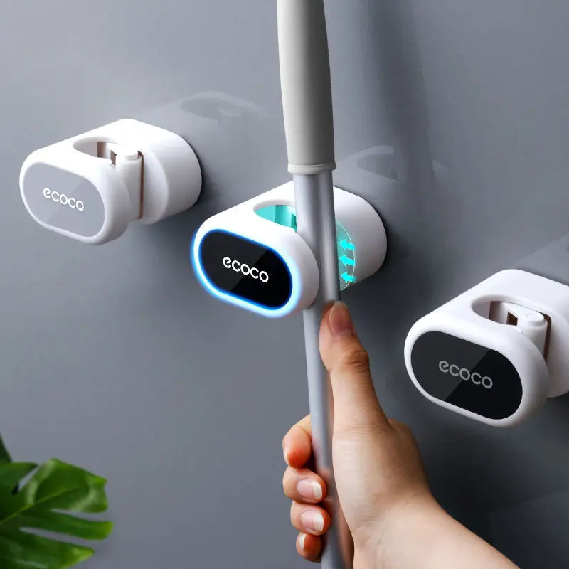 Supporto da parete per scopa e mocio, gancio appendi-mocio, porta scopa e mocio da cucina e bagno, organizer domestico, mensola a ventosa per appendere oggetti