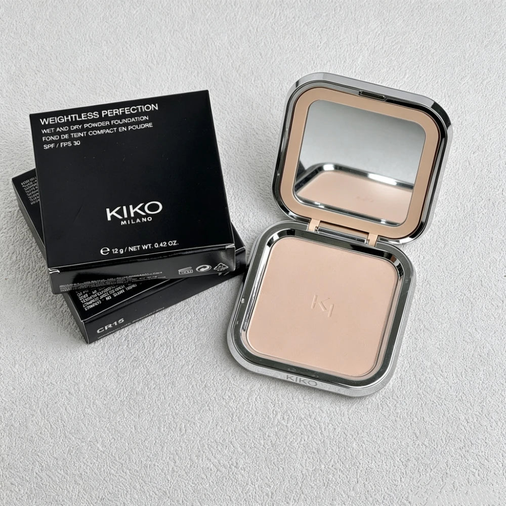 Collezione di Ciprie Pressate KIKO, Fondotinta Wet Dry, Cipria Fissante Opaca Water Lily, Controllo del Sebo, Lunga Durata, Piumino a Specchio