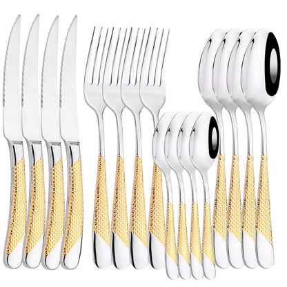 Set di posate in acciaio inossidabile da 16 pezzi - Set di posate nere, lucidate a specchio, lavabili in lavastoviglie, include coltelli, forchette e cucchiai