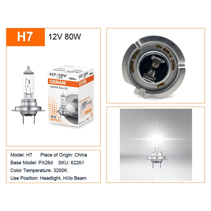 OSRAM CLASSIC H1 H4 H3 H7 Super Rally 12V 100W 80W faro alogeno per auto High Watt lampade autentiche 3200K più luminose (10 pezzi)