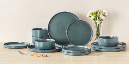 Vancasso WEBB Set di stoviglie in gres da 12 pezzi, include piatti piani, piatti da dessert e ciotole per cereali, per 4 persone