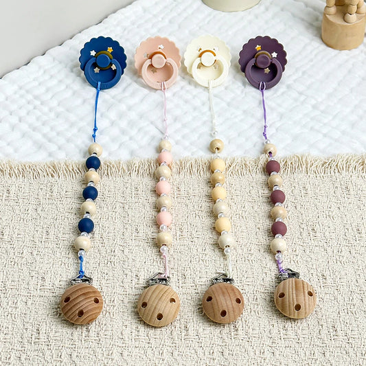 Confezione da 2 Ciucci per Neonati a Forma di Girasole con Clip in Legno, Set Portaciuccio