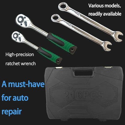 Set di chiavi a bussola da 216 pezzi, kit combinato di chiavi a cricchetto e dinamometriche, strumento per la riparazione di auto, 1/4", 3/8", 1/2", chiavi a cricchetto, cacciaviti, punte, set di utensili manuali, kit di stru