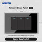 DELEFU Presa a Muro in Vetro Temperato Nero con USB Type-C per Ricarica Rapida, Interruttore Schuko, TV Sat, Telefono, Campanello, Italia/Cile