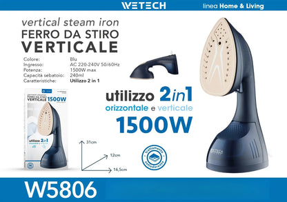 Ferro da stiro elettrico a vapore WETECH, serie W5801‑W5806, potenza massima 1200‑2200W, ideale per la stiratura dei capi, con funzione di autopulizia, controllo del vapore regolabile, piastra in acciaio/ceramica/antisciv