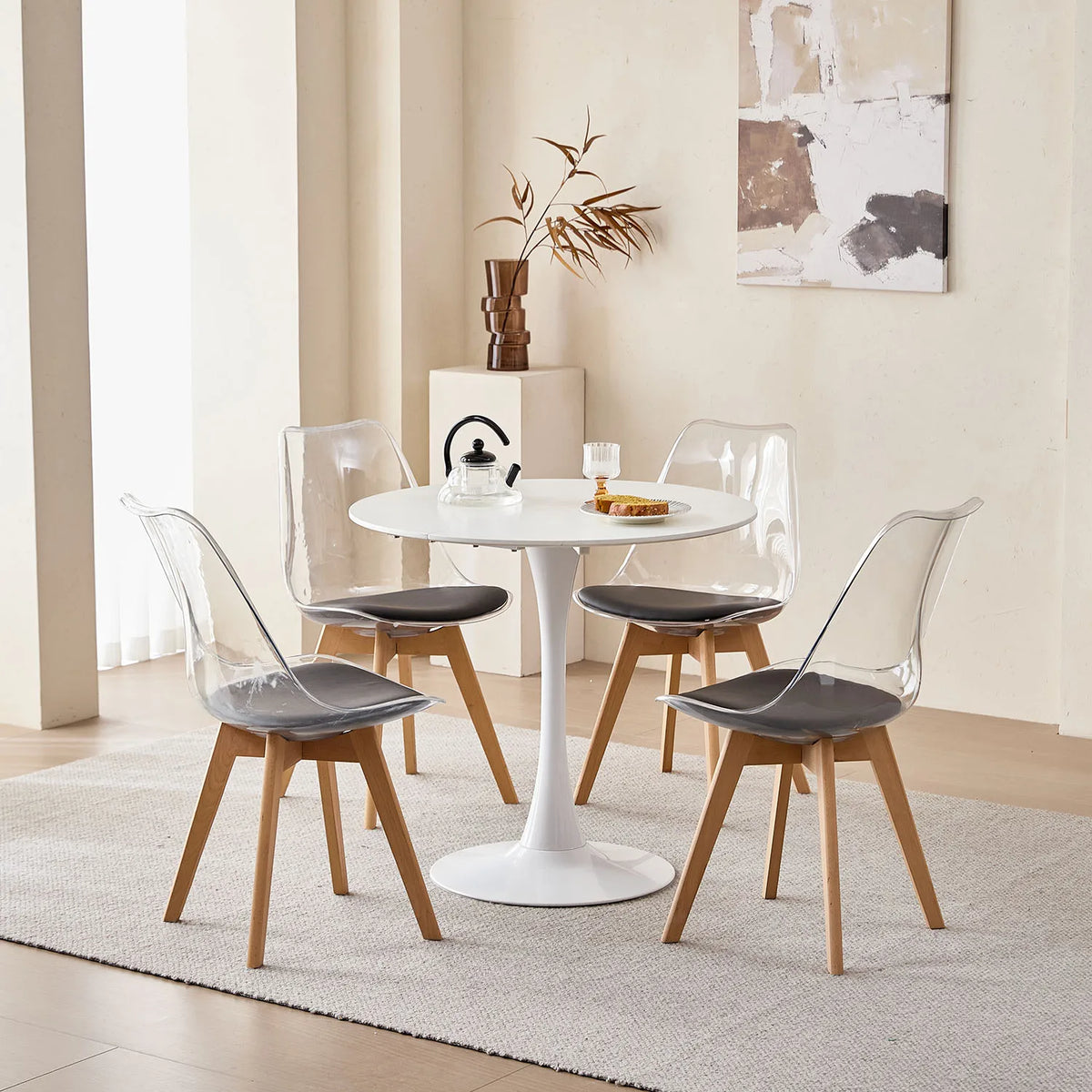 Set di 4 sedie da pranzo trasparenti gambe in legno sedia moderna e confortevole in PU per cucina camera da letto soggiorno mobili da cucina per la casa