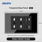 DELEFU Presa a Muro in Vetro Temperato Nero con USB Type-C per Ricarica Rapida, Interruttore Schuko, TV Sat, Telefono, Campanello, Italia/Cile