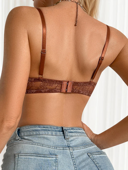 Reggiseno in pizzo marrone da donna con spalline regolabili e vestibilità comoda, bralette alla moda da indossare con jeans, lingerie sexy, reggiseno push-up MR3624
