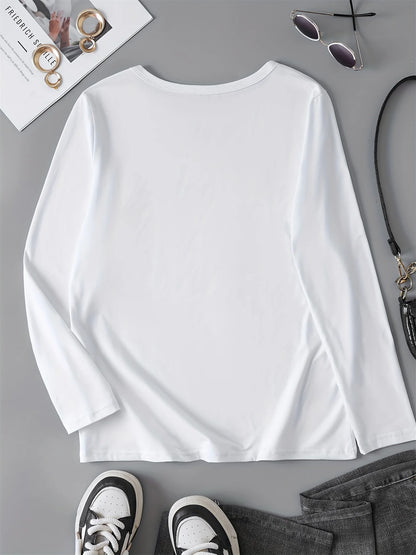 T-shirt da donna in 100% puro cotone, ideale per la primavera e l'autunno, dal taglio ampio e confortevole, con stampa a lettere "NEW YORK", maniche lunghe e scollo rotondo.