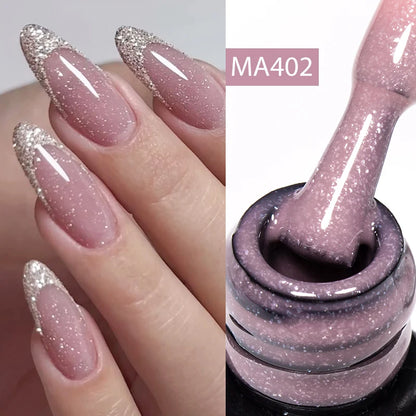 MEET ACROSS 7ml Gelatina Nuda Shimmer Base in gomma Gel Glitter Rosa Viola UV/LED Nail Art Vernis Gel Smalto per manicure Unghie FAI DA TE