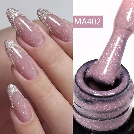 MEET ACROSS 7ml Gelatina Nuda Shimmer Base in gomma Gel Glitter Rosa Viola UV/LED Nail Art Vernis Gel Smalto per manicure Unghie FAI DA TE
