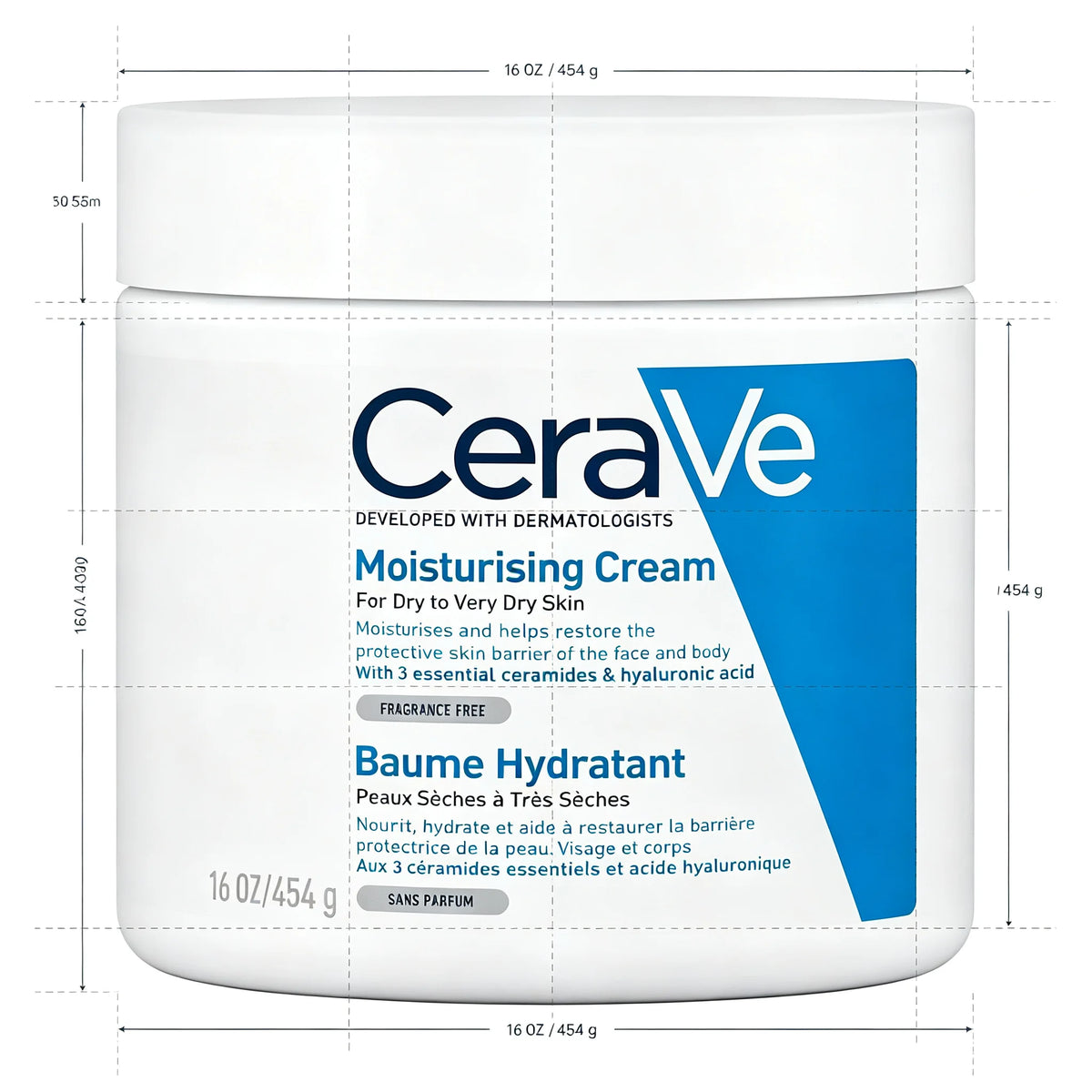 CeraVe, crema nutriente per la pelle, 454 g, formulata da dermatologi, idratante a lunga durata per pelli molto secche.