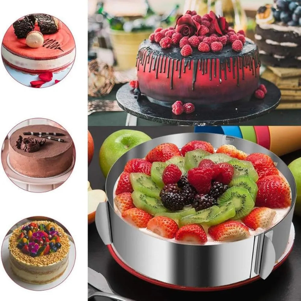 Stampo per torta rotondo in acciaio inossidabile regolabile da 6 a 12 pollici di altezza 6-15 cm con anello da forno per stampo in scala precisa per la cottura di mousse