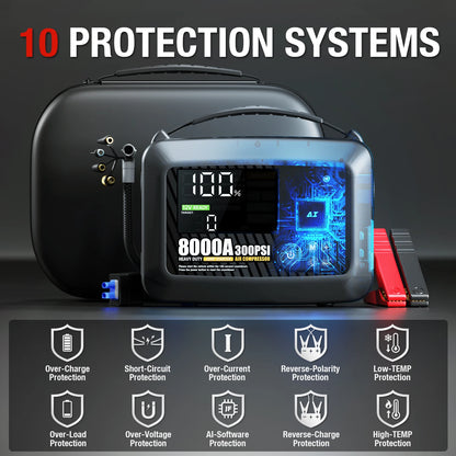 Avviatore di emergenza per auto professionale per impieghi gravosi 8000A con pompa d'aria Potente dispositivo di avviamento per avviamento per batteria per auto 12V