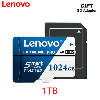 Scheda di memoria Micro SD TF Lenovo da 512 GB o 1 TB, classe A2, ad alta capacità, per registrazioni 4K, compatibile con DJI Mavic Mini, GoPro e Insta360.