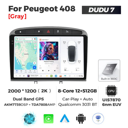 DUDUAUTO 512GB Wireless CarPlay Android Auto Per Peugeot 408 Per Peugeot 308 308SW Autoradio Lettore Multimediale DSP WIFI GPS AMP