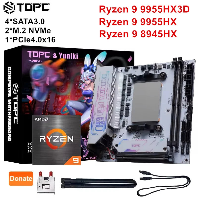 Scheda Madre Gaming TOPC AMD Ryzen 9 9955HX3D 9955HX 8945HX 7945HX 4*SATA 2*M.2 NVMe 2*DDR5 2.5G LAN WiFi6E per NAS Mini PC