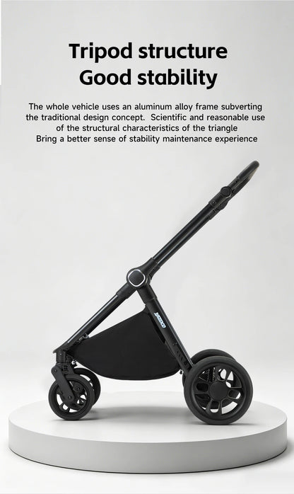 Passeggino 3-in-1 Pieghevole per Neonati con Seggiolino Auto e Culla, Telaio in Alluminio Leggero, Passeggino Estivo Traspirante per Panorami