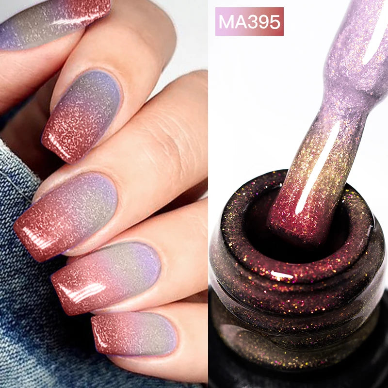 MEET ACROSS 7ml Gelatina Nuda Shimmer Base in gomma Gel Glitter Rosa Viola UV/LED Nail Art Vernis Gel Smalto per manicure Unghie FAI DA TE