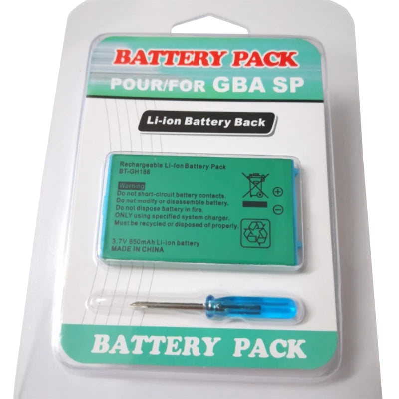 Nuova Batteria Ricaricabile agli Ioni di Litio da 850mAh per Game Boy Advance SP e Kit Cacciavite per Batteria di Ricambio GBA SP