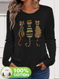 T-shirt da donna in 100% puro cotone, a maniche lunghe, con scollo rotondo, stile casual, con stampa grafica floreale, vestibilità ampia, ideale per la primavera e l'autunno.