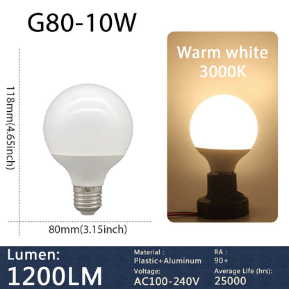 Confezione da 1-5 lampadine LED a globo G80 G95 G125 10W 12W 18W 40 Watt Lampadine LED Edison equivalenti, base E27 bianco caldo 3000K, latteo