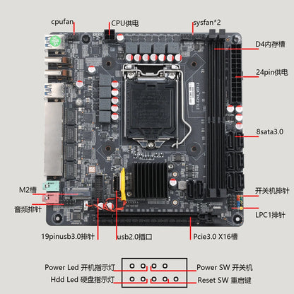 Scheda Madre NAS Mini Vpro YX-C246 a 8 Alloggiamenti 8 SATA 4 LAN 2xDDR4 3xM.2 PCIe x16 LGA1151 Supporta E-2100 E-2200 Core di 8a e 9a Generazione