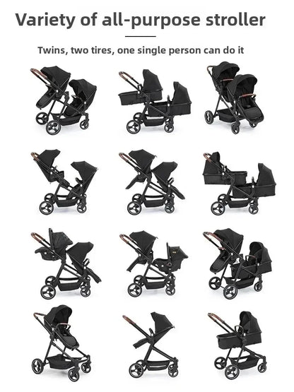 Passeggino Doppio per Bambini da Esterno, Multifunzionale 3-in-1, con Due Seggiolini Auto per Bambini