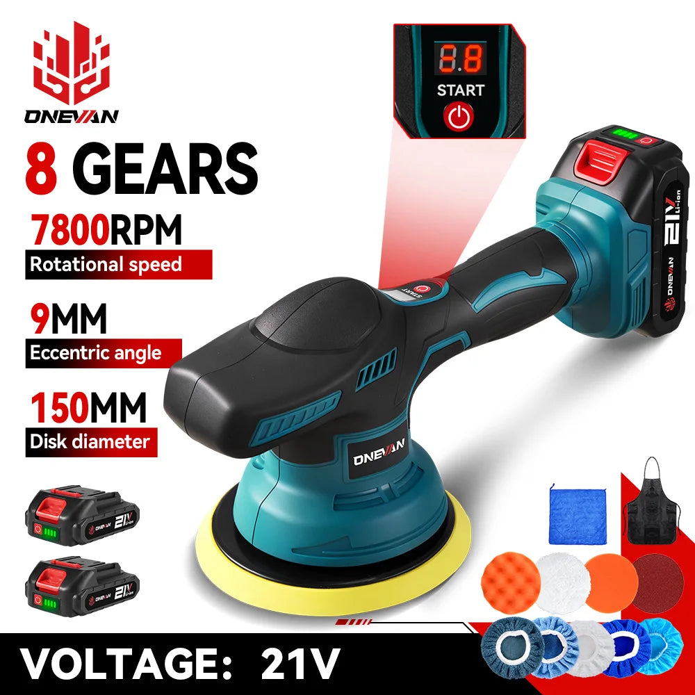 ONEVAN Lucidatrice per auto elettrica 8 marce 7800 giri/min Cordless Auto Car Lucidatura Ceretta Utensile elettrico rotante per Makita 18V Batteria Spille