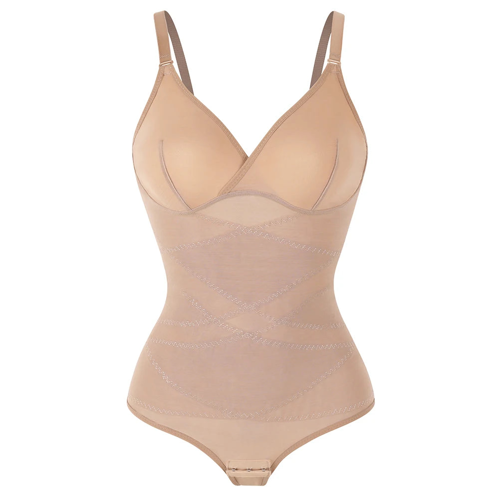 Body modellante per il corpo con controllo della pancia a vita incrociata per le donne Controllo completo del corpo con scollo a V Slip traspiranti in rete Intimo Sollevatore di testa
