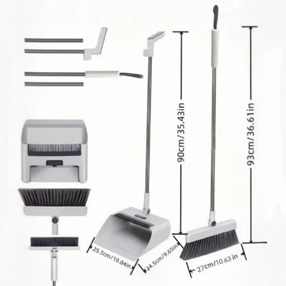 Set 3-in-1 con scopa e paletta, spazzola per pavimenti, kit di pulizia con setole morbide antiaderenti per casa, ufficio, dormitorio, scuola