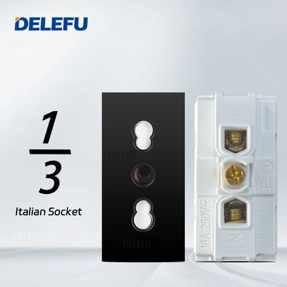 DELEFU Presa Italiana Fai-da-te con USB Tipo C, Interruttore Campanello, 45A 20A, per Tende, Telefono, CAT5, TV, HDMI, SAT, Nera