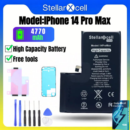 Batteria StellarXcell Ultra per iPhone, Spedita dalla Germania, per iPhone 7 8 X XR XS XSMAX 11 12 13 14 15 Mini Plus Pro Promax, Batteria ad Alta Capacità, Batteria di Alta Qualità, Batteria Sostitutiva per iPhone con Stru